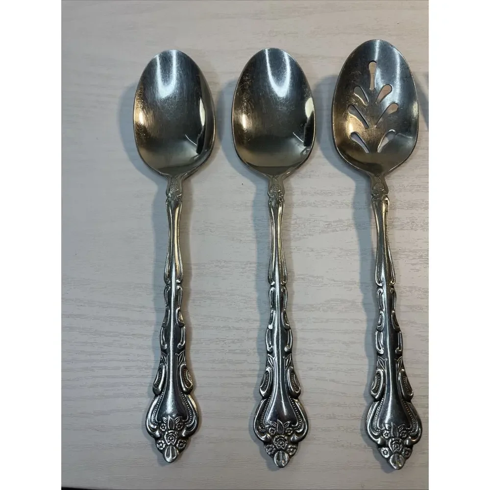 4 RARE Vtg International Stainless ABIGAIL Silverware Serving Floral Rose Taiwan